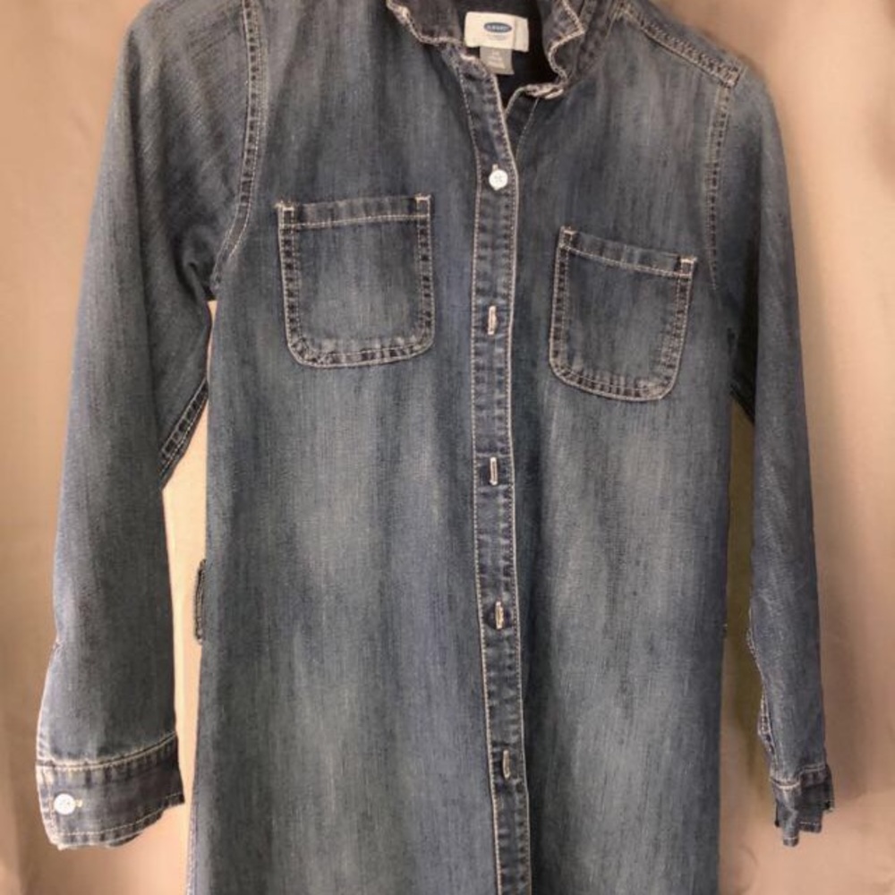 Long sleeve button down jean dress